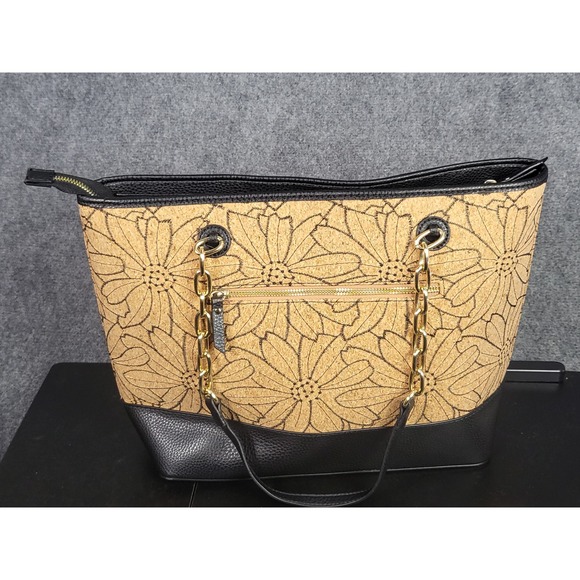 Anne‎ Klein Floral Cork Tote Bag Chain Strap Shoulder Bag Purse - Picture 2 of 11